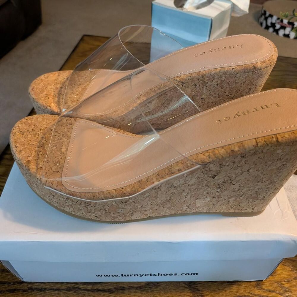 Lurnyet clear wedge sandals with cork sole